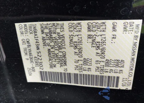 2017 Nissan Titan Xd Platinum Reserve Diesel from USA, damaged, VIN 1N6BA1F43HN522302